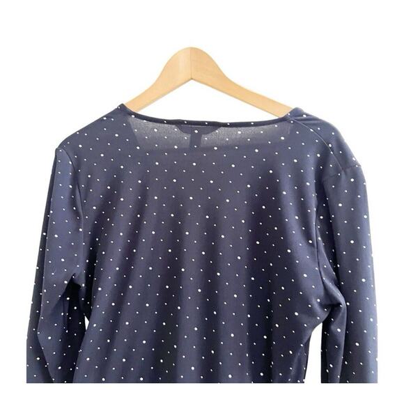 Banana Republic Polka Dot Wrap Peplum Blouse Jersey Stretch Size Medium Navy - Picture 4 of 10